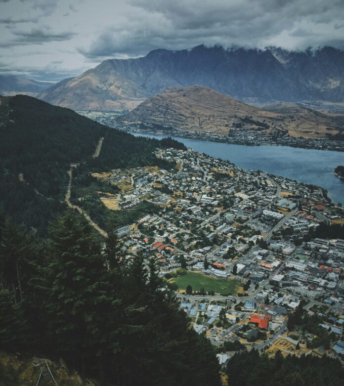 aerial view of cityscape near mountains