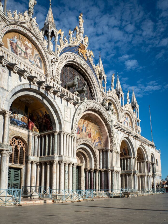 a large building with a clock on the front of it