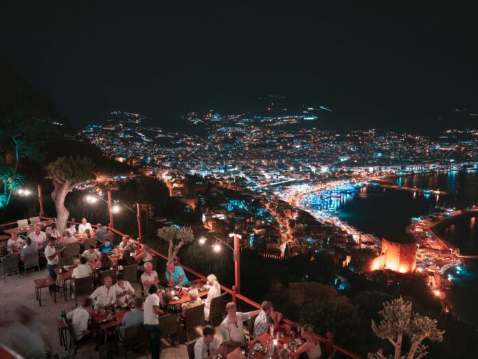 a large crowd at night