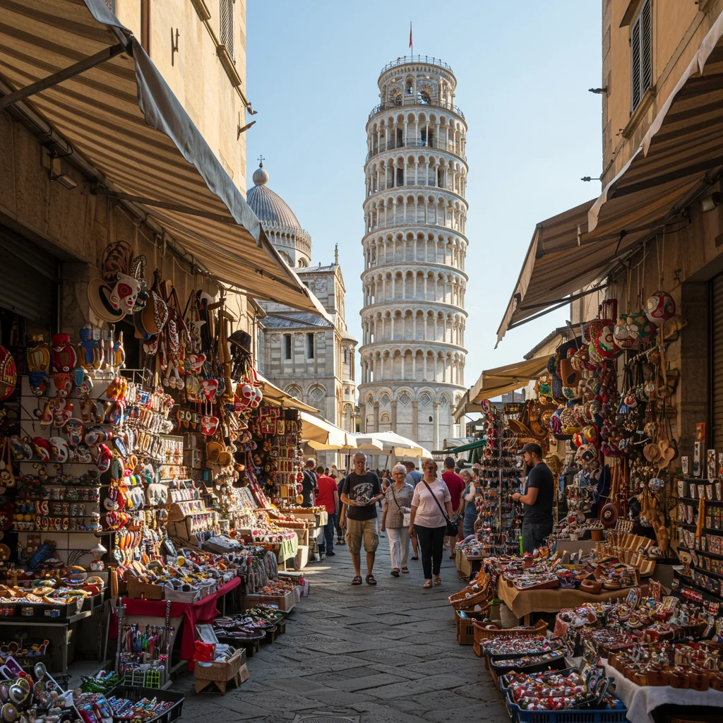 Souvenir Shopping Near the Pisa Tower