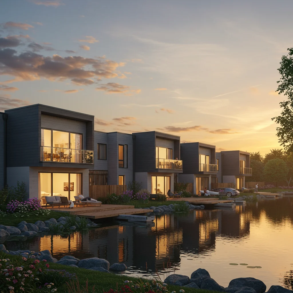 Architectural Features of Modern Lakeside Townhomes